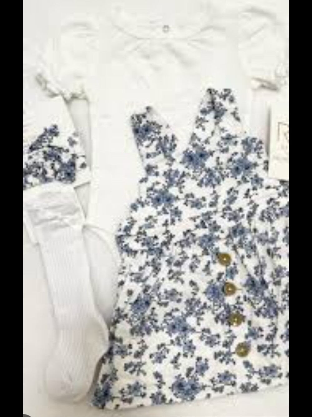Rachel Zoe 4-piece blue floral corduroy jumper and bodysuit Set- 0-3M